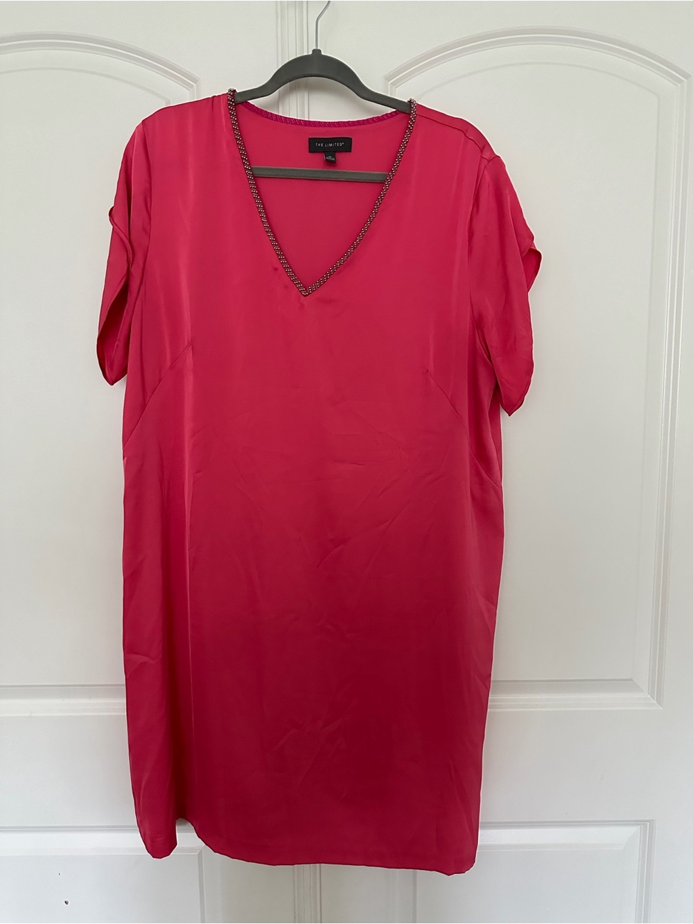 The Limited Pink V-Neck Mini Dress with beaded Trim